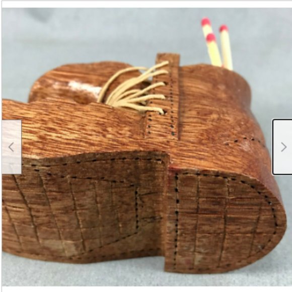 Vtg Hand Carved Wooden Shoe Boot Match Holder Western Canada Cottage Folk Art - Picture 8 of 11